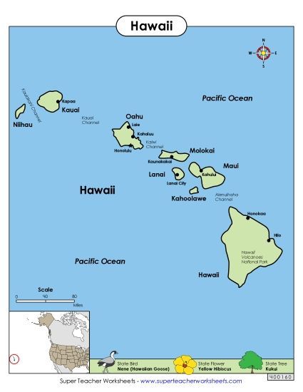 Maps - Map of Hawaii (Printable PDF Worksheet)