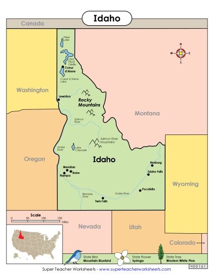 Maps - Map of Idaho (Printable PDF Worksheet)