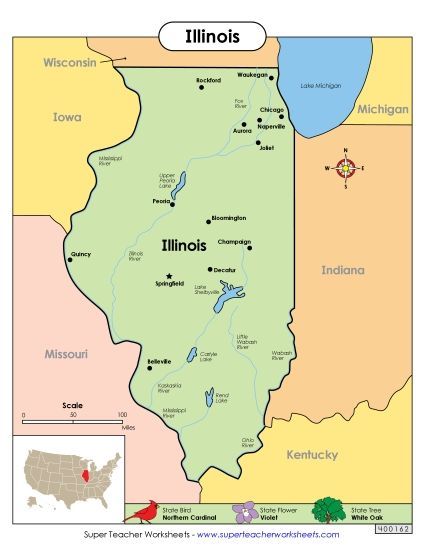 Maps - Map of Illinois (Printable PDF Worksheet)