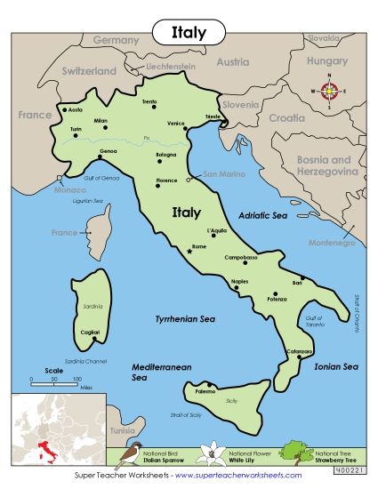Maps - Map of Italy (Printable PDF Worksheet)