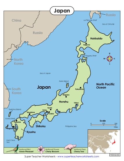 Maps - Map of Japan (Printable PDF Worksheet)