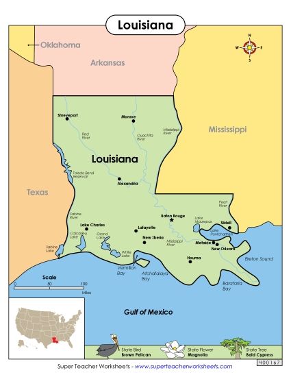 Maps - Map of Louisiana (Printable PDF Worksheet)
