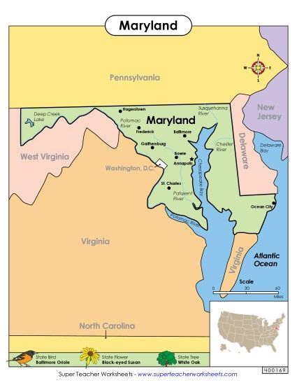 Maps - Map of Maryland (Printable PDF Worksheet)