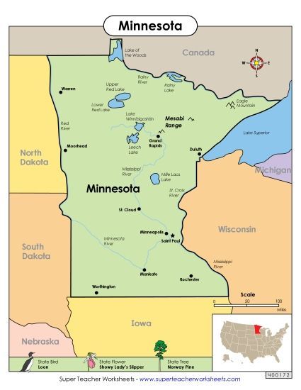 Maps - Map of Minnesota (Printable PDF Worksheet)