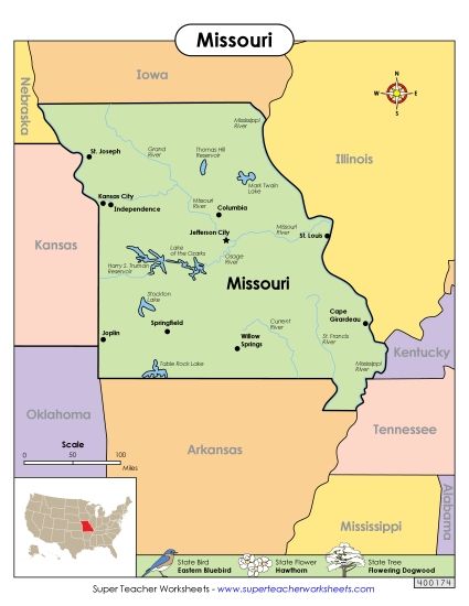 Maps - Map of Missouri (Printable PDF Worksheet)