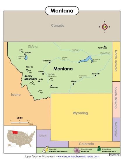 Maps - Map of Montana (Printable PDF Worksheet)