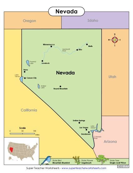 Maps - Map of Nevada (Printable PDF Worksheet)