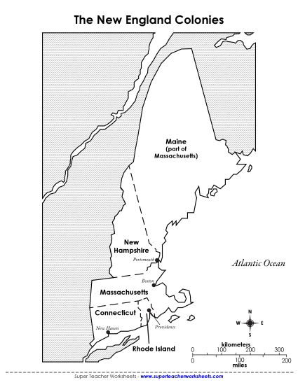 Maps - Map of New England (Printable PDF Worksheet)
