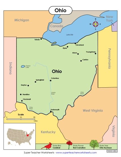 Maps - Map of Ohio (Printable PDF Worksheet)