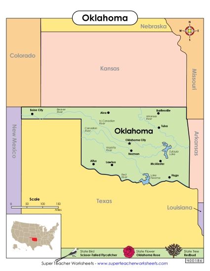 Maps - Map of Oklahoma (Printable PDF Worksheet)