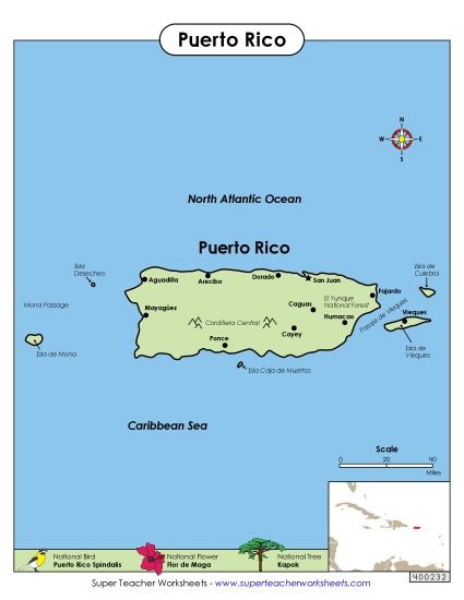Maps - Map of Puerto Rico (Printable PDF Worksheet)