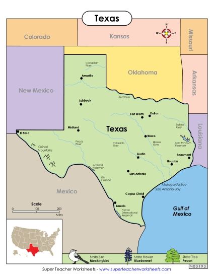 Maps - Map of Texas (Printable PDF Worksheet)