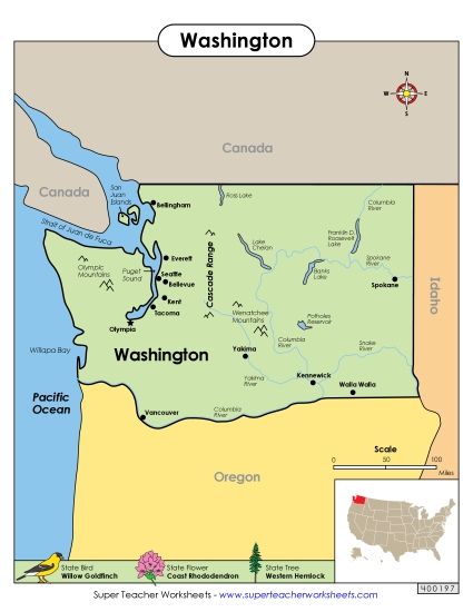 Maps - Map of Washington (Printable PDF Worksheet)