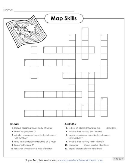 Puzzles - Map Reading Crossword (Printable PDF Worksheet)