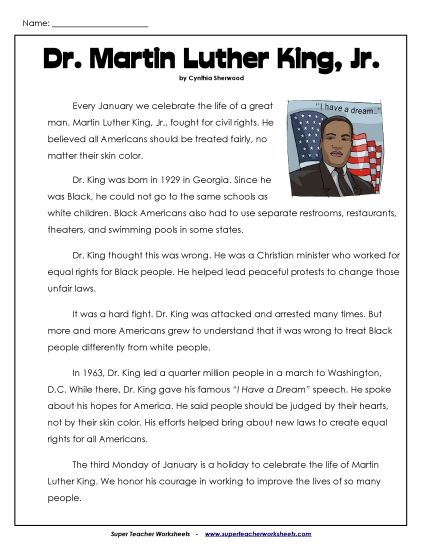 Biography - Martin Luther King (Biography) (Printable PDF Worksheet)