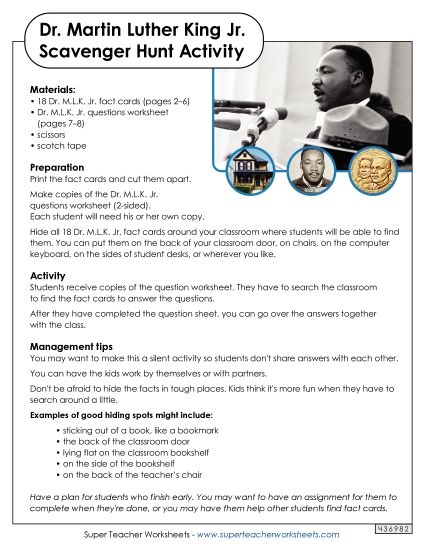 Martin Luther King Jr. Scavenger Hunt (Printable PDF Worksheet)