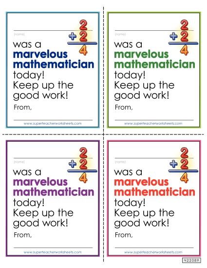 Notes to Students - Marvelous Mathematician Note (Printable PDF Worksheet)