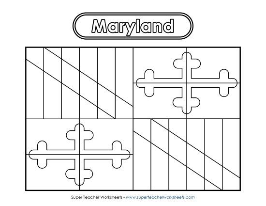 Flags & Seals - Maryland Flag Coloring Page (Printable PDF Worksheet)