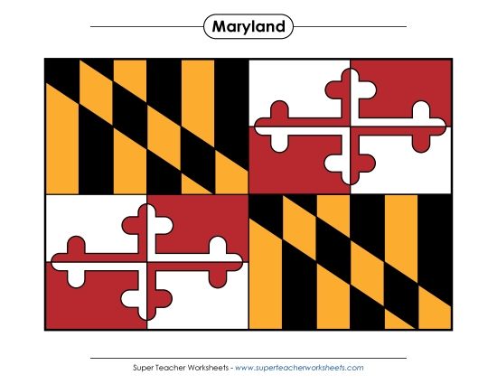Flags & Seals - Maryland State Flag (Full-Color Version) (Printable PDF Worksheet)