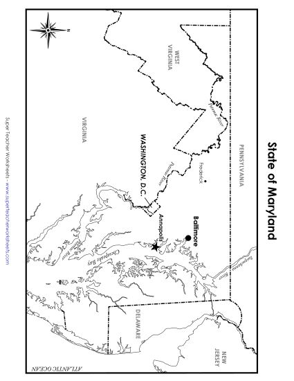 Maps - Maryland State Map (Labeled) (Printable PDF Worksheet)