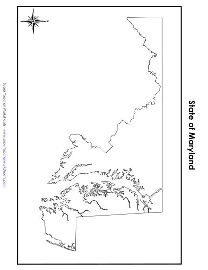 Maps - Maryland State Map (No Bordering States) (Printable PDF Worksheet)