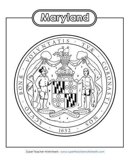 Flags & Seals - Maryland State Seal (Black & White) (Printable PDF Worksheet)