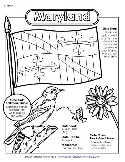 Symbols - Maryland State Symbols Coloring Page (Printable PDF Worksheet)