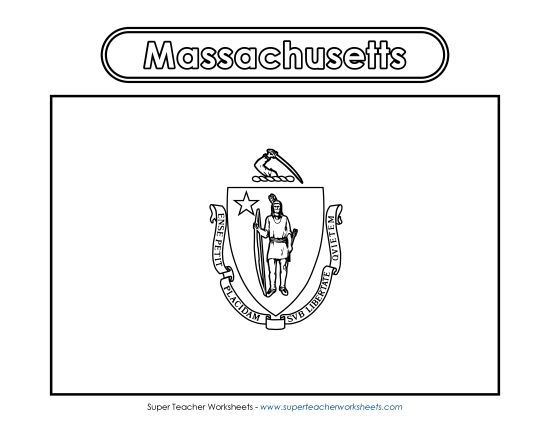 Flags & Seals - Massachusetts Flag Coloring Page (Printable PDF Worksheet)