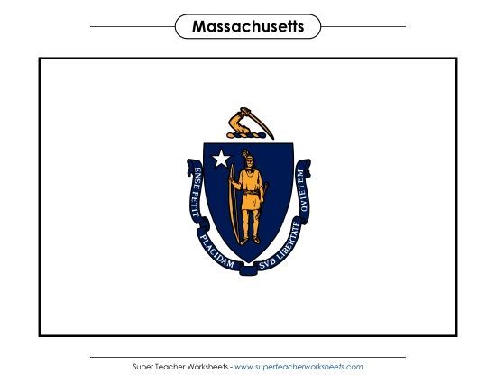 Flags & Seals - Massachusetts State Flag (Full-Color Version) (Printable PDF Worksheet)