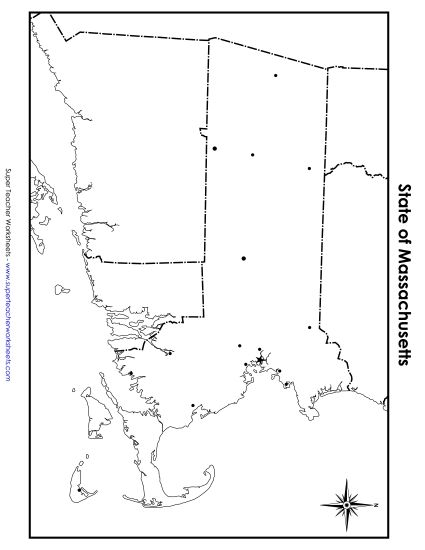 Maps - Massachusetts State Map (Blank Cities) (Printable PDF Worksheet)