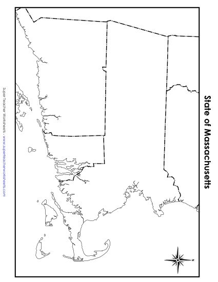 Maps - Massachusetts State Map (Blank) (Printable PDF Worksheet)