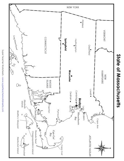 Maps - Massachusetts State Map (Labeled) (Printable PDF Worksheet)