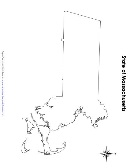 Maps - Massachusetts State Map (No Bordering States) (Printable PDF Worksheet)