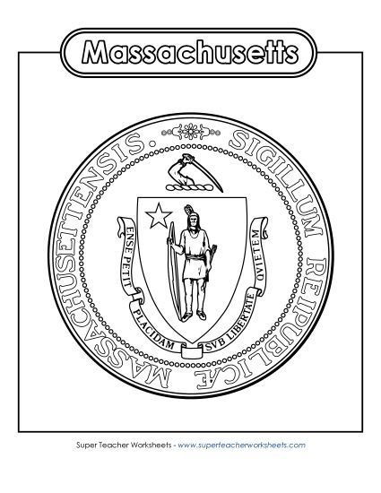 Flags & Seals - Massachusetts State Seal (Black & White) (Printable PDF Worksheet)