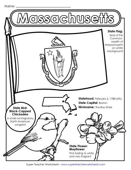 Symbols - Massachusetts State Symbols Coloring Page (Printable PDF Worksheet)