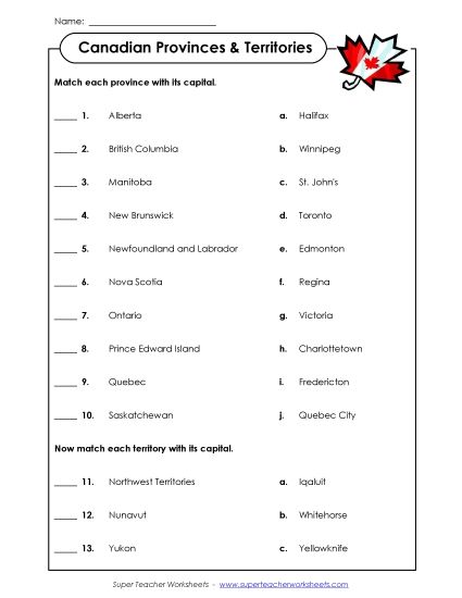 Reports, Games, & Worksheets - Matching Worksheet - Capitals (Printable PDF Worksheet)