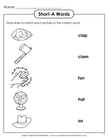 Worksheets - Matching Worksheet: Short a (Printable PDF Worksheet)
