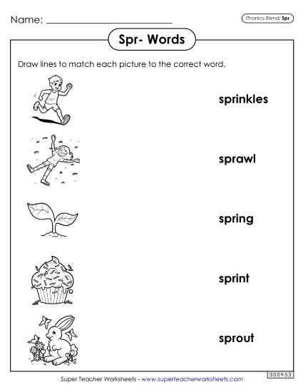 Worksheets - Matching Worksheet (Spr- Words) (Printable PDF Worksheet)