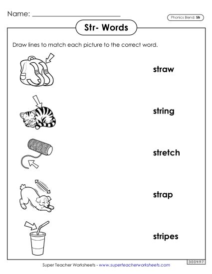 Worksheets - Matching Worksheet (Str- Words) (Printable PDF Worksheet)