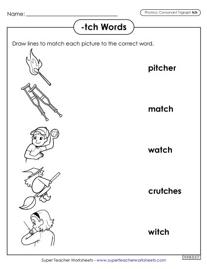 Worksheets - Matching Worksheet (-tch Words) (Printable PDF Worksheet)