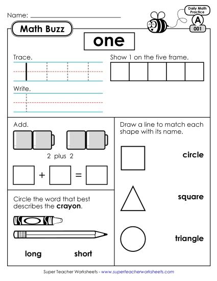 Math Buzz: Week 1 Worksheets 1 through 5 (Printable PDF Worksheet)