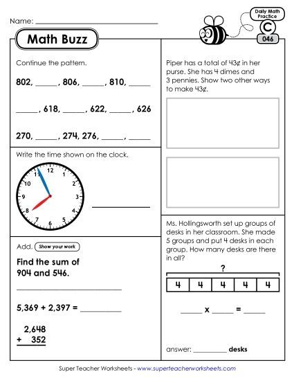 Math Buzz: Week 10 Worksheets 46 through 50 (Printable PDF Worksheet)