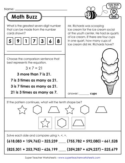 Math Buzz: Week 10 Worksheets 46 through 50 (Printable PDF Worksheet)