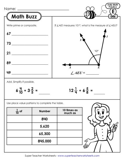 Math Buzz: Week 10 Worksheets 46 through 50 (Printable PDF Worksheet)