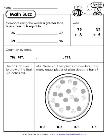 Math Buzz: Week 12 Worksheets 56 through 60 (Printable PDF Worksheet)