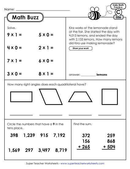 Math Buzz: Week 12 Worksheets 56 through 60 (Printable PDF Worksheet)