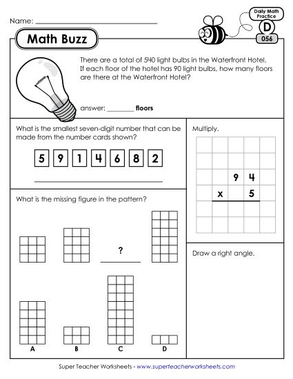 Math Buzz: Week 12 Worksheets 56 through 60 (Printable PDF Worksheet)