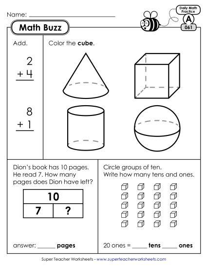 Math Buzz: Week 13 Worksheets 61 through 65 (Printable PDF Worksheet)