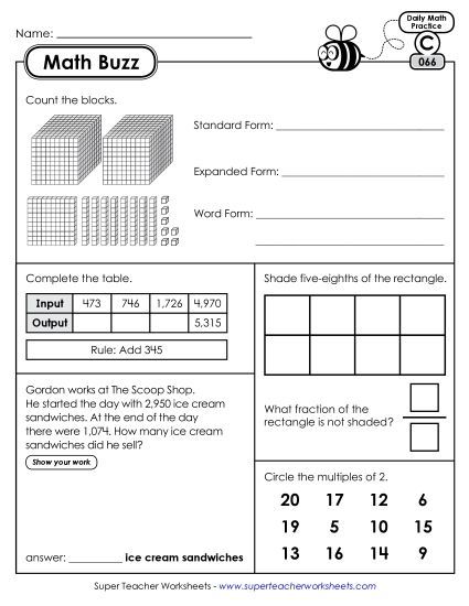 Math Buzz: Week 14 Worksheets 66 through 70 (Printable PDF Worksheet)