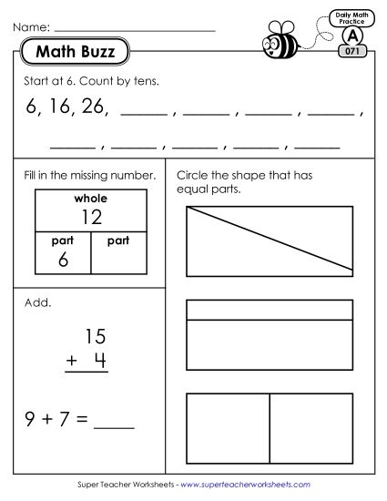 Math Buzz: Week 15 Worksheets 71 through 75 (Printable PDF Worksheet)
